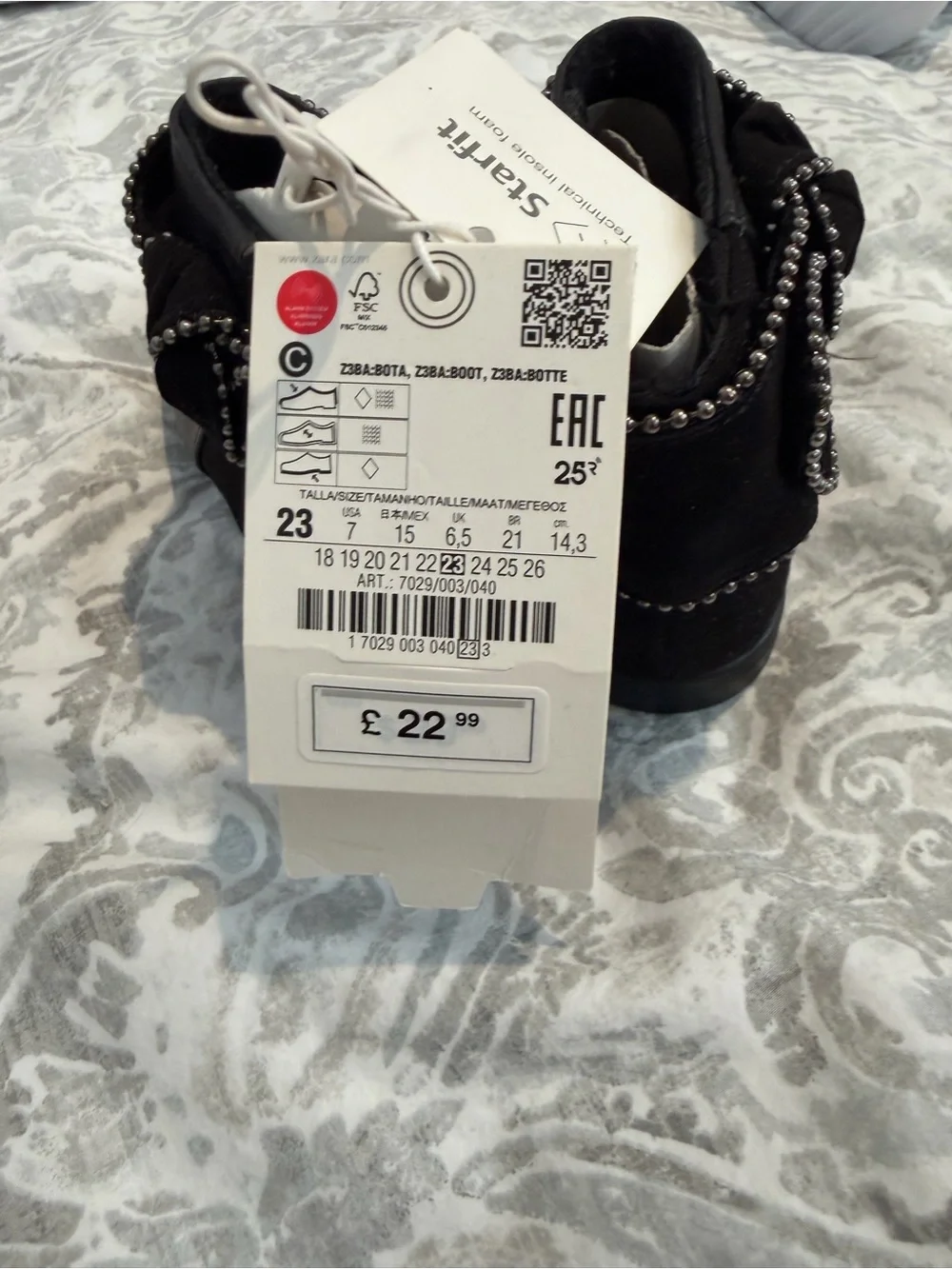 Zara Black Girls Bow Ankle Boots